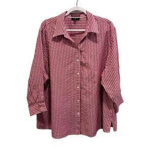 Foxcroft Women's Plus Size 24W Burgundy/White Striped Button Down Shirt